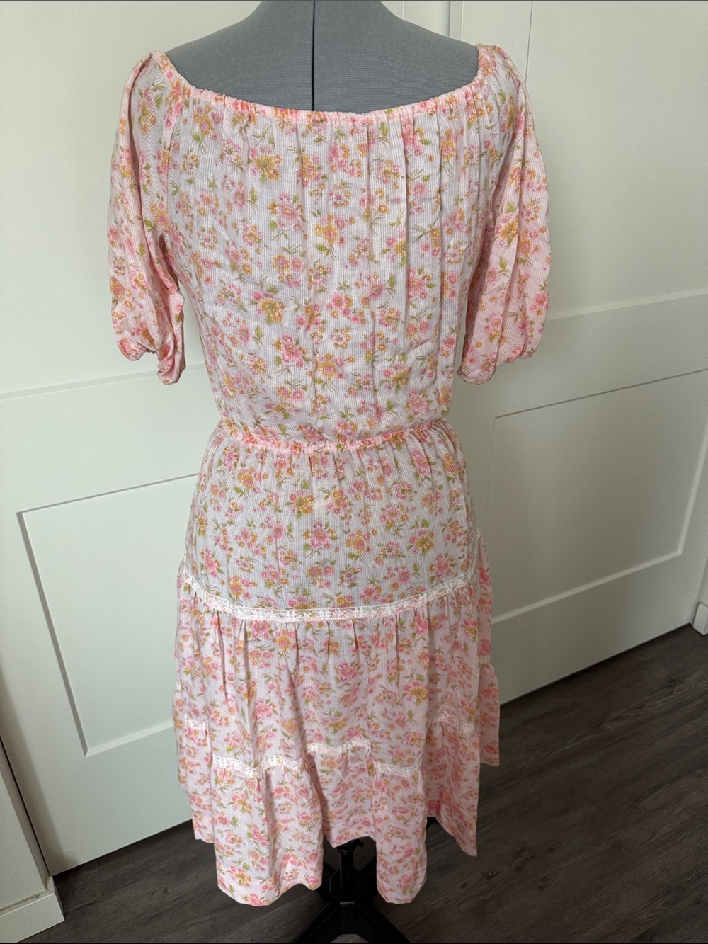 Vintage 70s Pink Floral Peasant Midi Dress - Picture 3 of 11